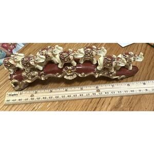 ELEPHANTS WALKING BRIDGE GOLD DECOR RESIN FIGURINE Beaded 3" Luck Wealth Color